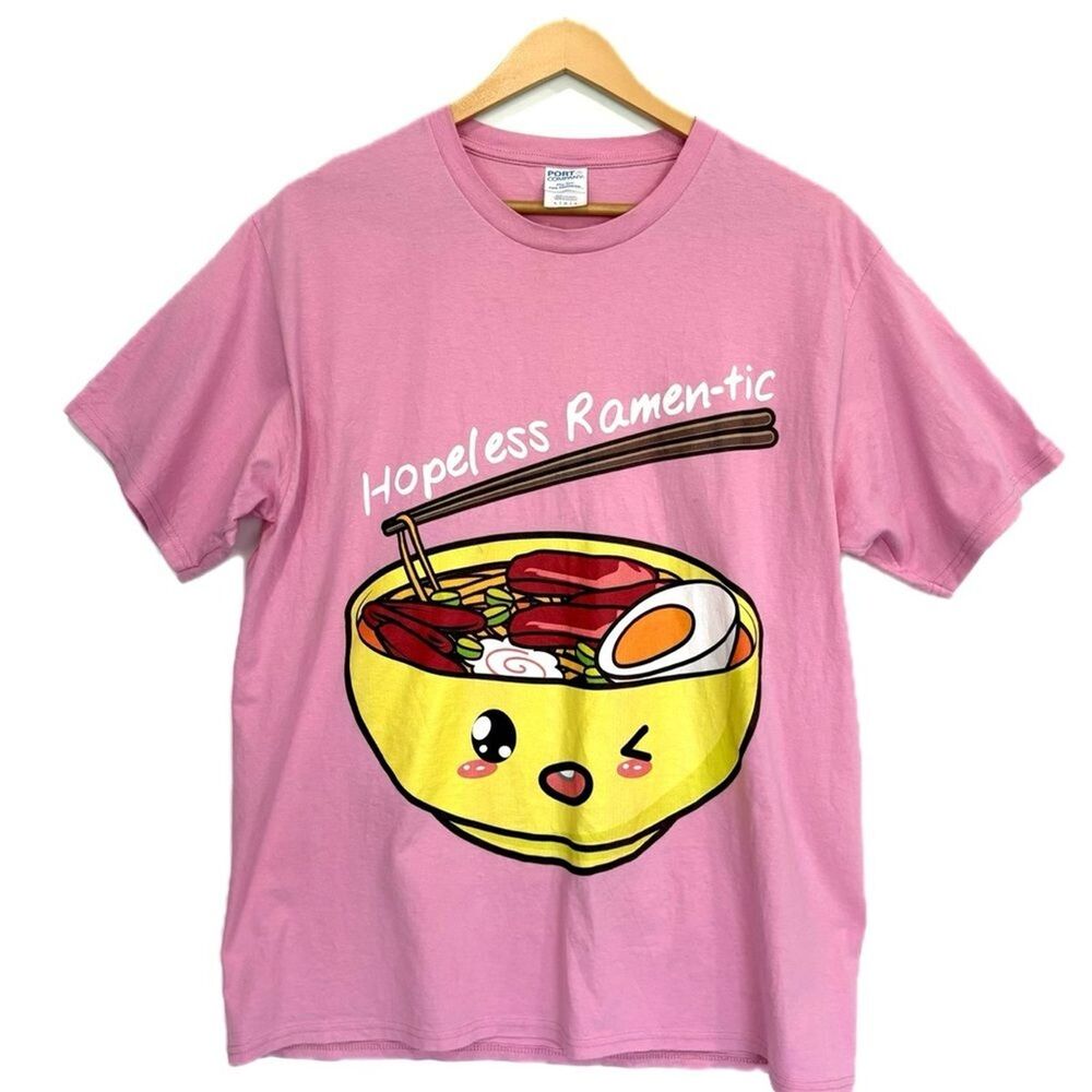 Ramen Noodle Bowl Graphic Tee Size Large Pink Hopeless Ramen-tic Port & Company